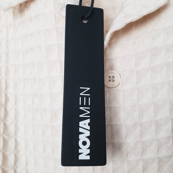 NWT Nova Men Textured Waffle Knit Shirt Men's Button Up Club 3D Boxy Miami M - Picture 6 of 8